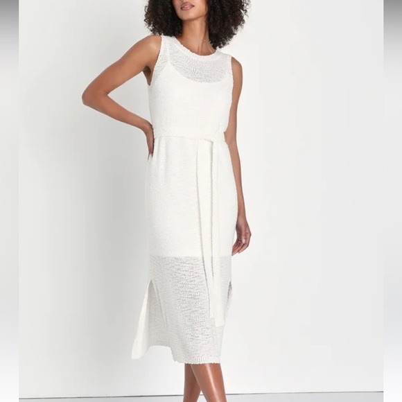 Lulu’s Serene Situation White Knit Sleeveless Midi Dress Size Medium NWT - Picture 10 of 12